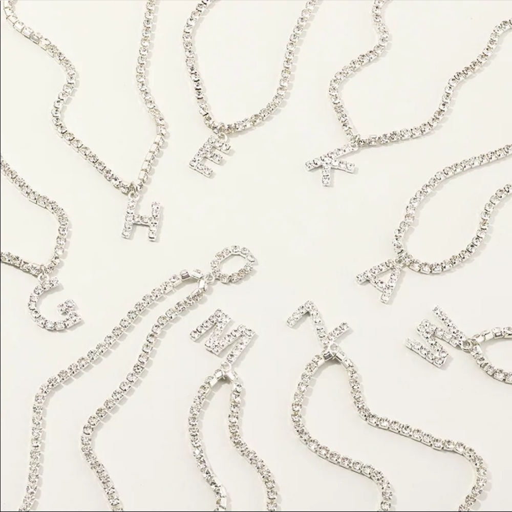 New Women’s Silver Plated Letter Diamond Necklace - Picture 3 of 6